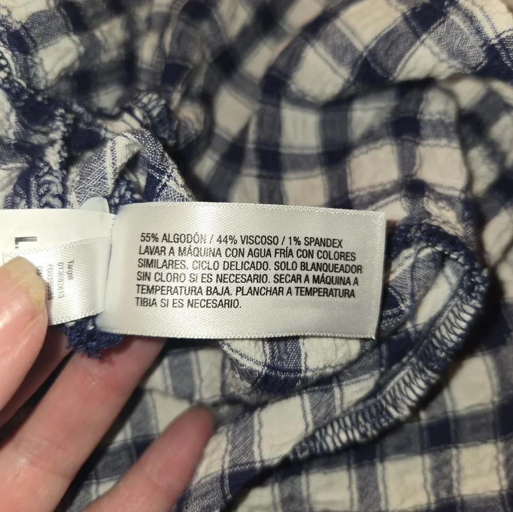 Women Puff Short Sleeve Ankle Sundress Universal Threa Navy  Gingham Sz XXL New - Picture 3 of 4